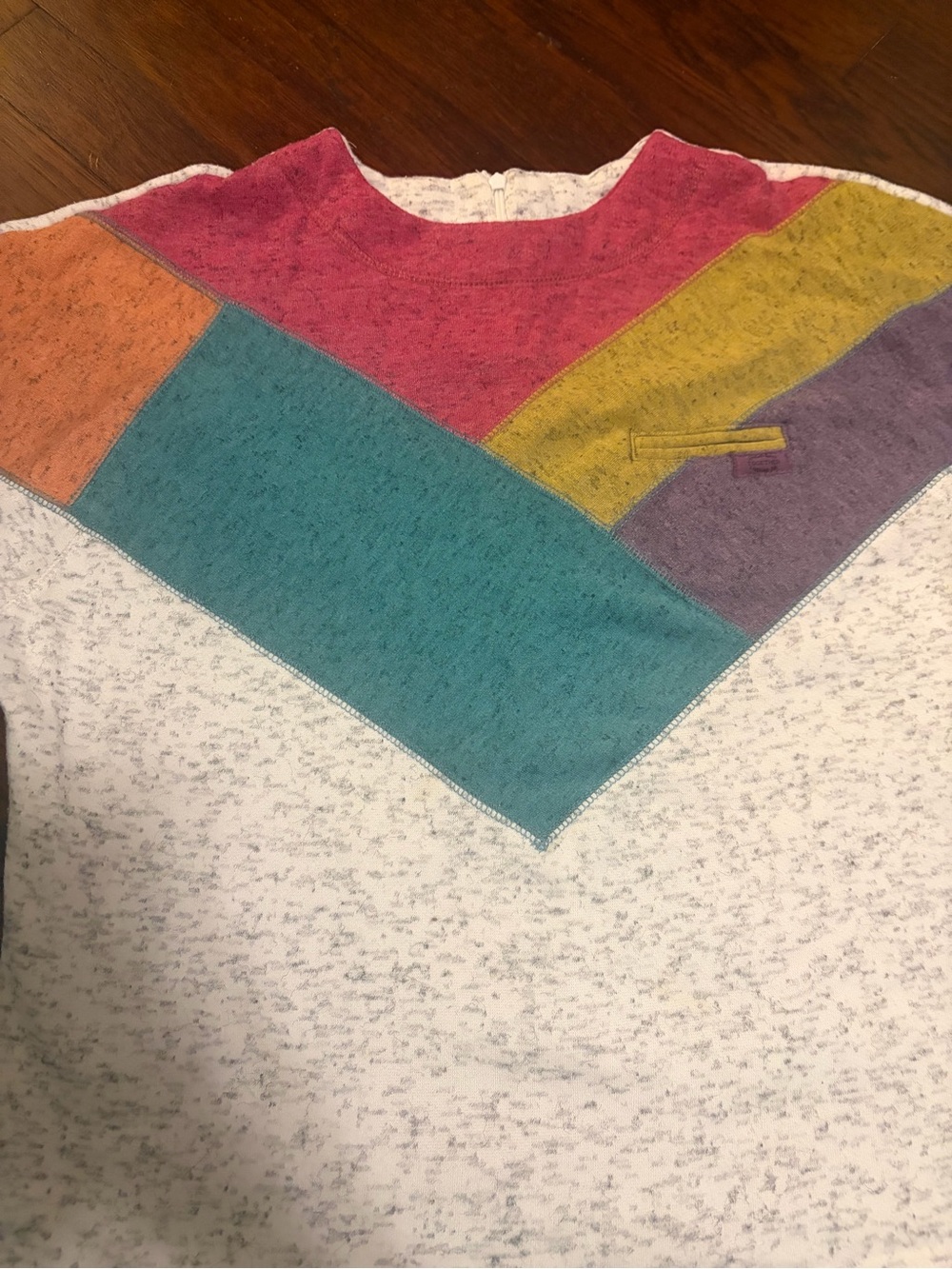 Vintage 1980s Colorblock Chevron Pullover Sweater in Cream, Teal, Mustard,,Coral - Picture 3 of 12